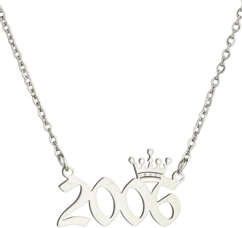 Stainless Steel Luxury Crown Number 1980‑2026 Pendant Necklace, Unisex Dainty Charm Jewelry for Men Women, Perfect Birthday Friendship Gift for Best Friend Daily Wear Accessories in Kuwait