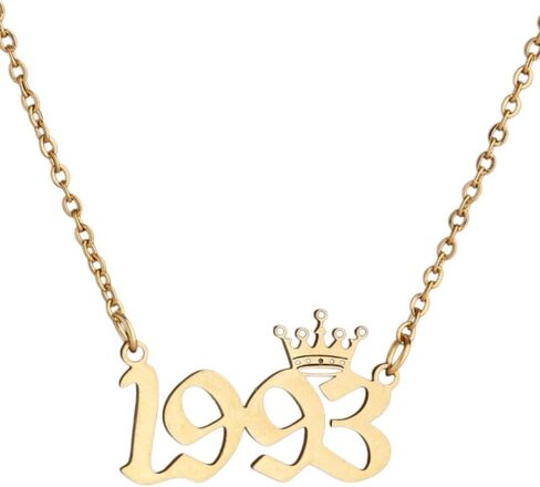 Stainless Steel Luxury Crown Number 1980‑2026 Pendant Necklace, Unisex Dainty Charm Jewelry for Men Women, Perfect Birthday Friendship Gift for Best Friend Daily Wear Accessories in Kuwait