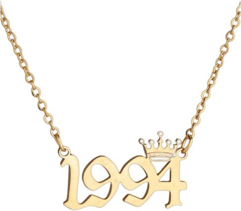 Stainless Steel Luxury Crown Number 1980‑2026 Pendant Necklace, Unisex Dainty Charm Jewelry for Men Women, Perfect Birthday Friendship Gift for Best Friend Daily Wear Accessories in Kuwait