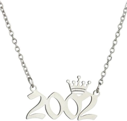 Stainless Steel Luxury Crown Number 1980‑2026 Pendant Necklace, Unisex Dainty Charm Jewelry for Men Women, Perfect Birthday Friendship Gift for Best Friend Daily Wear Accessories in Kuwait