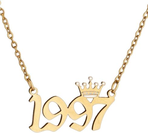 Stainless Steel Luxury Crown Number 1980‑2026 Pendant Necklace, Unisex Dainty Charm Jewelry for Men Women, Perfect Birthday Friendship Gift for Best Friend Daily Wear Accessories in Kuwait