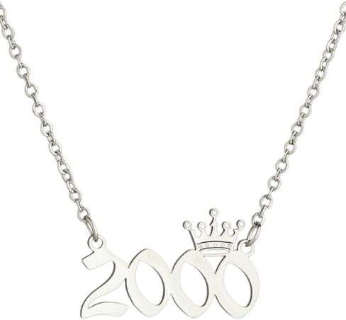 Stainless Steel Luxury Crown Number 1980‑2026 Pendant Necklace, Unisex Dainty Charm Jewelry for Men Women, Perfect Birthday Friendship Gift for Best Friend Daily Wear Accessories in Kuwait