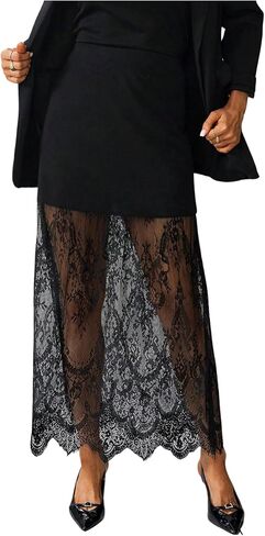 SweatyRocks Women's Lace Patchwork Long Skirts High Waisted Going Out Bodycon Skirt in Kuwait