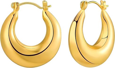 18K Gold Plated Chunky Hoop Earrings, S925 Silver Posts Hypoallergenic Lightweight Classic Hoops for Women in Saudi Arabia
