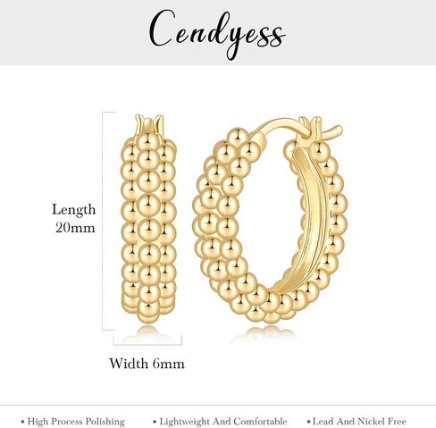 14K Gold Hoop Earrings for Women Gold Hoop Earrings Earrings for Women 14K Gold Earring for Womens Hoops Multi-Layer Beaded Design Hoops Earring for Womens in Saudi Arabia