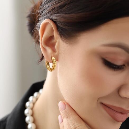 14K Gold Hoop Earrings for Women Gold Hoop Earrings Earrings for Women 14K Gold Earring for Womens Hoops Multi-Layer Beaded Design Hoops Earring for Womens in Saudi Arabia