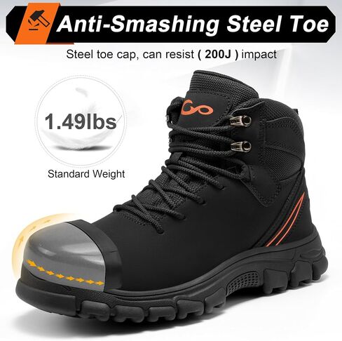 FUDYNMALC Mens Steel Toe Boots: Slip Resistant Puncture Safety Work Shoes Waterproof Comfortable for Industrial Construction in Saudi Arabia