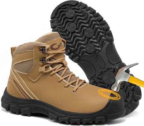 FUDYNMALC Mens Steel Toe Boots: Slip Resistant Puncture Safety Work Shoes Waterproof Comfortable for Industrial Construction in Saudi Arabia