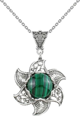 Filigranist 925 Sterling Silver Filigree Art 3D Lotus Flower Women Pendant Necklace with Gemstones in Saudi Arabia