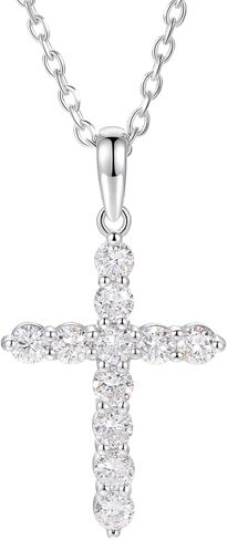 قلادة الصليب الماسي من Lab Grown Diamond، 0.759 قيراط من الألماس المسيحي الإيمان الصليب قلادة للنساء/الرجال، وضوح D اللون VVS1، فضة استرليني مضادة للحساسية / مطلية بالذهب عيار 18 قيراط، سلسلة 18 بوصة + 2 بوصة in Kuwait