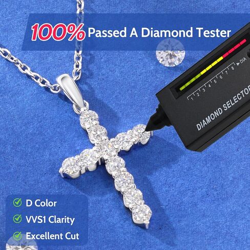 قلادة الصليب الماسي من Lab Grown Diamond، 0.759 قيراط من الألماس المسيحي الإيمان الصليب قلادة للنساء/الرجال، وضوح D اللون VVS1، فضة استرليني مضادة للحساسية / مطلية بالذهب عيار 18 قيراط، سلسلة 18 بوصة + 2 بوصة in Kuwait