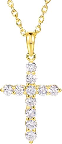 قلادة الصليب الماسي من Lab Grown Diamond، 0.759 قيراط من الألماس المسيحي الإيمان الصليب قلادة للنساء/الرجال، وضوح D اللون VVS1، فضة استرليني مضادة للحساسية / مطلية بالذهب عيار 18 قيراط، سلسلة 18 بوصة + 2 بوصة in Kuwait