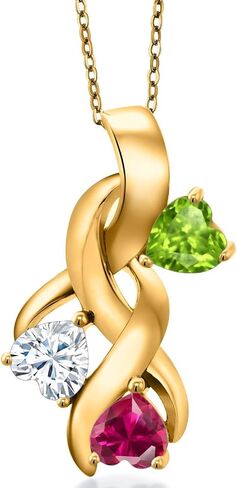 قلادة من الأحجار الكريمة من Gem Stone King مطلية بالذهب الأصفر عيار 18 قيراط والزبرجد الأخضر والمويسانتي الأبيض والأحمر للنساء (1.52 قيراط، حجر ميلاد أغسطس، شكل قلب 5 مم، سلسلة 18 بوصة) in Kuwait