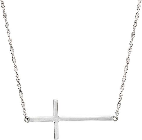 10k White Gold Horizontal Cross Necklace in Saudi Arabia