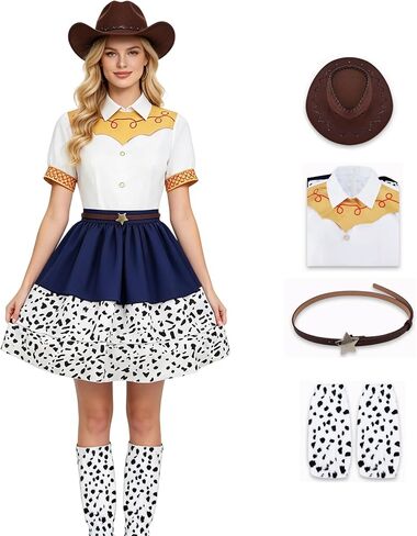 Women Jessie Costume Cowgirl Dress Hat Belt Leg Warmers Halloween Western Themed Party Outfit for Adult in Saudi Arabia