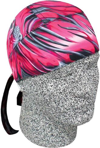 Neon Pink Black Silver Grey Pinstripe Flame and Skull Leaf Head Wrap Durag Doo Rag Biker Skull Cap Hat Helmet Liner Moisture WickingSweatband in Saudi Arabia