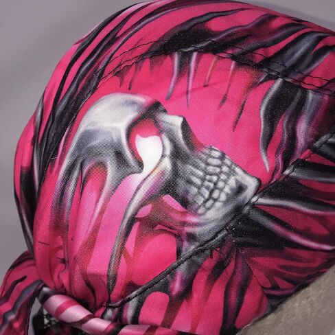 Neon Pink Black Silver Grey Pinstripe Flame and Skull Leaf Head Wrap Durag Doo Rag Biker Skull Cap Hat Helmet Liner Moisture WickingSweatband in Saudi Arabia