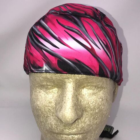 Neon Pink Black Silver Grey Pinstripe Flame and Skull Leaf Head Wrap Durag Doo Rag Biker Skull Cap Hat Helmet Liner Moisture WickingSweatband in Saudi Arabia