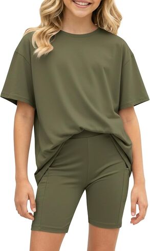 PATPAT Girls Trendy Clothes 6-14 Years Oversized Shirts and Biker Shorts with Pockets 2 Piece Lounge Sets Summer Outfits in Kuwait