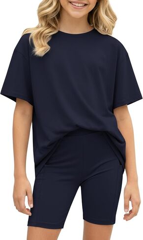 PATPAT Girls Trendy Clothes 6-14 Years Oversized Shirts and Biker Shorts with Pockets 2 Piece Lounge Sets Summer Outfits in Kuwait
