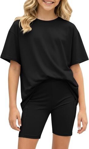 PATPAT Girls Trendy Clothes 6-14 Years Oversized Shirts and Biker Shorts with Pockets 2 Piece Lounge Sets Summer Outfits in Kuwait