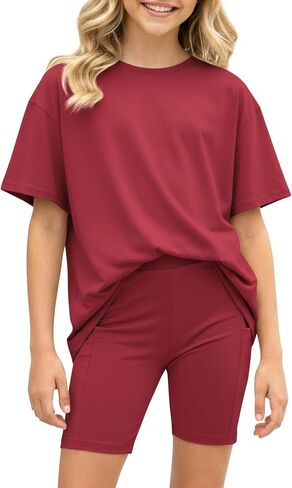 PATPAT Girls Trendy Clothes 6-14 Years Oversized Shirts and Biker Shorts with Pockets 2 Piece Lounge Sets Summer Outfits in Kuwait