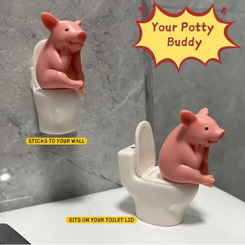 Miniature Pig Toilet Figurine, 2.6 x 2.4 x 1.2 Inches, Pink Pig Statue, Funny Bathroom Decor, Cute Home Desk Ornament for Fairy Garden, Unique Funny Gift in Saudi Arabia