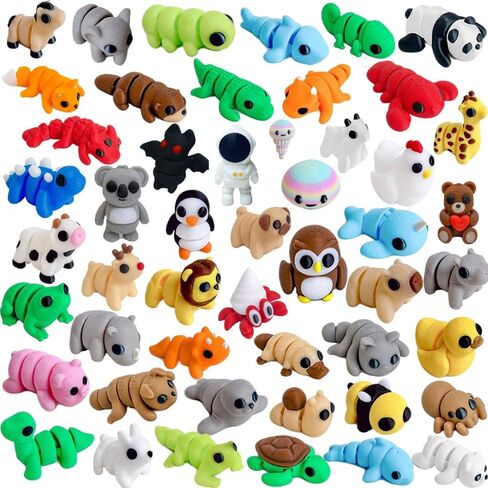 50 Pcs Mini 3D Printed Animals Mystery Box - Articulated Animal Figurines Flexible Fidget Toys Set - Random 3D Printed Creatures for Classroom Prizes, Party Favors, Stress Relief & Desk Decor in Saudi Arabia