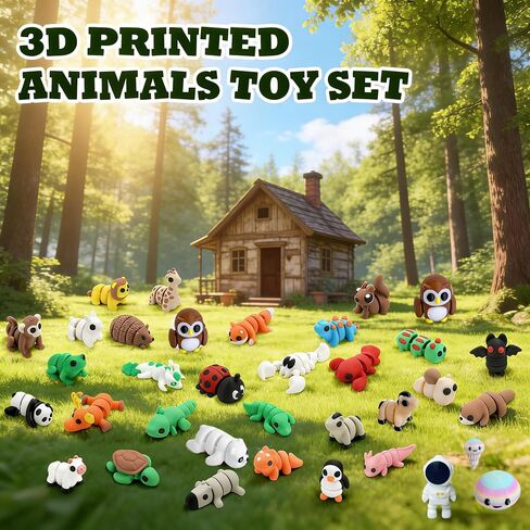 50 Pcs Mini 3D Printed Animals Mystery Box - Articulated Animal Figurines Flexible Fidget Toys Set - Random 3D Printed Creatures for Classroom Prizes, Party Favors, Stress Relief & Desk Decor in Saudi Arabia