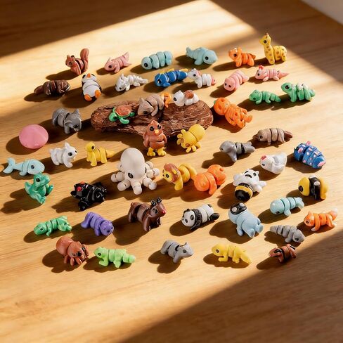 50 Pcs Mini 3D Printed Animals Mystery Box - Articulated Animal Figurines Flexible Fidget Toys Set - Random 3D Printed Creatures for Classroom Prizes, Party Favors, Stress Relief & Desk Decor in Saudi Arabia