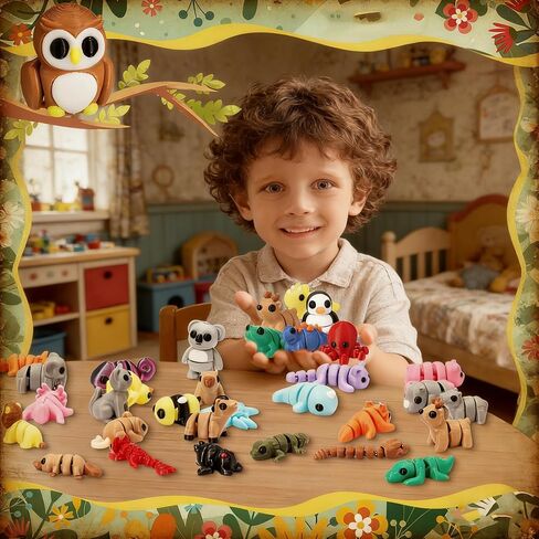 50 Pcs Mini 3D Printed Animals Mystery Box - Articulated Animal Figurines Flexible Fidget Toys Set - Random 3D Printed Creatures for Classroom Prizes, Party Favors, Stress Relief & Desk Decor in Saudi Arabia