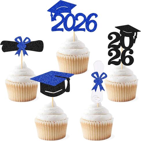 30 Pcs Graduation Cupcake Topper Graduation Cap Diplima We Are Proud of You Class of 2025 I'm Done Theme Cake Decorations for College University High School Party Supplies Glitter Décor(Red) in Kuwait