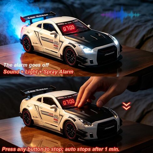 Sports Car Alarm Clock with Engine Sound, Hypercar Model Digital LED Desk Decor with Exhaust Mist & Light Effects, Interactive Pull Back Race Car Clock, for Boys & Auto Enthusia in Saudi Arabia