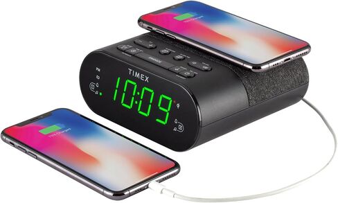 ساعة منبه مزدوجة من تيميكس مع خيارات شحن USB ولاسلكي - ساعة رقمية مع منبه مزدوج، قيلولة بعد الظهر وإضاءة ليلية (ساعة منبه مزدوجة مع USB وشحن لاسلكي) in Kuwait