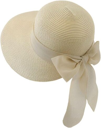 Straw Beach Sun Hat for Women Wide Brim UPF 50+ UV Protection Floppy Sun Hat Summer Foldable Beach Travel Bucket Hats in Kuwait