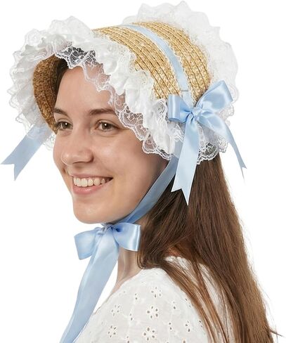 Victorian Tea Party Sun Hat for Women, Lolita Bow Flower Ribbons Straw Hat Summer Beach Bonnet Cap Travel Holiday in Saudi Arabia