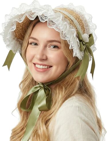Victorian Tea Party Sun Hat for Women, Lolita Bow Flower Ribbons Straw Hat Summer Beach Bonnet Cap Travel Holiday in Saudi Arabia