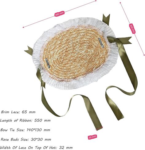 Victorian Tea Party Sun Hat for Women, Lolita Bow Flower Ribbons Straw Hat Summer Beach Bonnet Cap Travel Holiday in Saudi Arabia