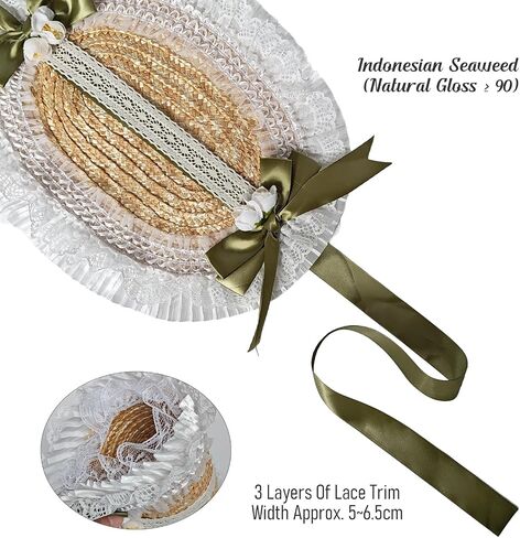 Victorian Tea Party Sun Hat for Women, Lolita Bow Flower Ribbons Straw Hat Summer Beach Bonnet Cap Travel Holiday in Saudi Arabia