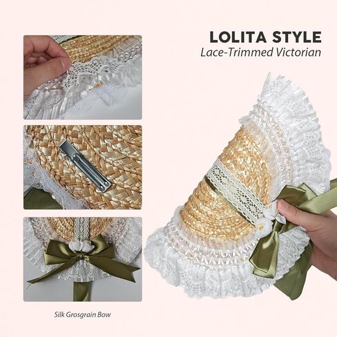 Victorian Tea Party Sun Hat for Women, Lolita Bow Flower Ribbons Straw Hat Summer Beach Bonnet Cap Travel Holiday in Saudi Arabia