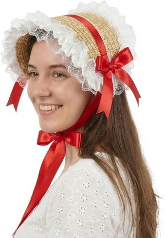 Victorian Tea Party Sun Hat for Women, Lolita Bow Flower Ribbons Straw Hat Summer Beach Bonnet Cap Travel Holiday in Saudi Arabia
