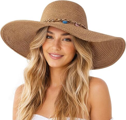 Women's Straw Sun Hat UPF80 UV Protection Foldable Wide Brim Summer Hat Sweatband Adjustable Floppy Beach Hats for Women in Kuwait