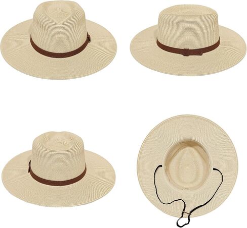 Women's Wide Brim Straw Sun Hat, Foldable Panama Style Beach Hat with Chin Strap for Travel Gardening Hiking in Saudi Arabia