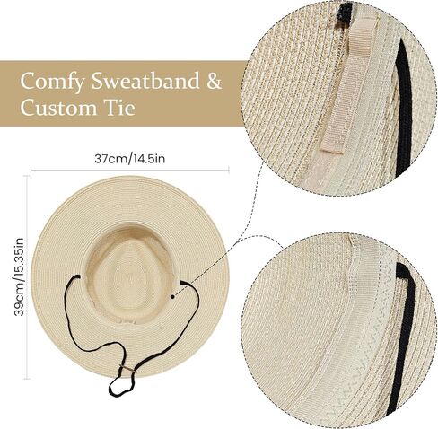 Women's Wide Brim Straw Sun Hat, Foldable Panama Style Beach Hat with Chin Strap for Travel Gardening Hiking in Saudi Arabia