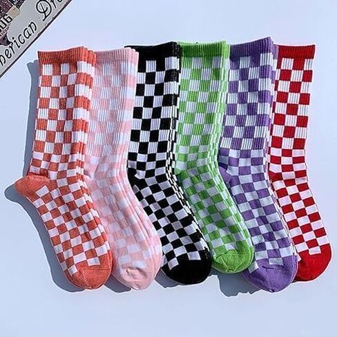 1Pair Fashion Harajuku Trends Checkerboard Socks, Unisex Print Skateboard Socks, Novelty Geometric Checkered Socks, Comfortable and Stylish, Hip Hop Cotton Unisex in Saudi Arabia