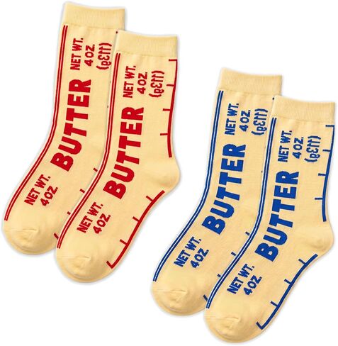 2 Pairs Funny Butter Socks, Novelty Yellow Crazy Crew Socks One Size for Women 5–10 & Men 4.5–8.5 for Bakers, Silly Fun Foodie Gifts in Saudi Arabia