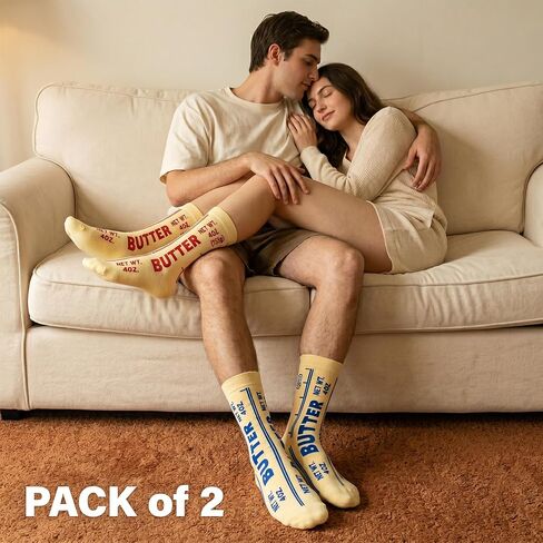 2 Pairs Funny Butter Socks, Novelty Yellow Crazy Crew Socks One Size for Women 5–10 & Men 4.5–8.5 for Bakers, Silly Fun Foodie Gifts in Saudi Arabia