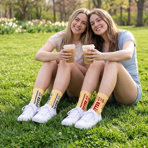 2 Pairs Funny Butter Socks, Novelty Yellow Crazy Crew Socks One Size for Women 5–10 & Men 4.5–8.5 for Bakers, Silly Fun Foodie Gifts in Saudi Arabia