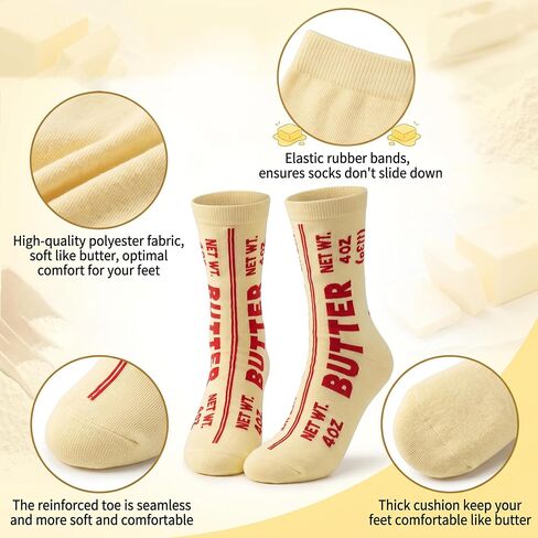 2 Pairs Funny Butter Socks, Novelty Yellow Crazy Crew Socks One Size for Women 5–10 & Men 4.5–8.5 for Bakers, Silly Fun Foodie Gifts in Saudi Arabia