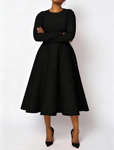 Women's Vintage Swing Dresses Long Sleeve A Line Casual Party Cocktail Church Formal Maxi Dress with Pockets in Saudi Arabia